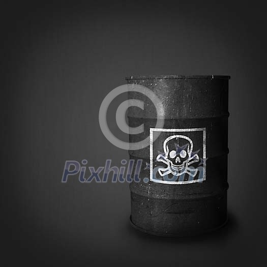 Old oil container with a warning sign Old oil container with a warning sign