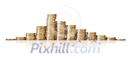 Clipped stacks of coins in a row Clipped stacks of coins in a row