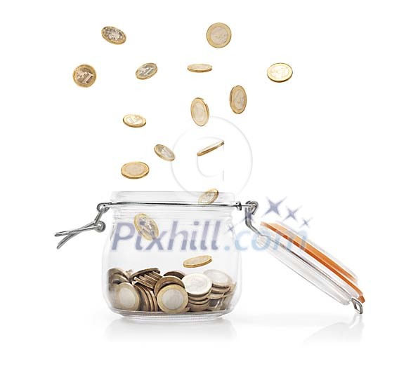 Coins flying out of the jar Coins flying out of the jar
