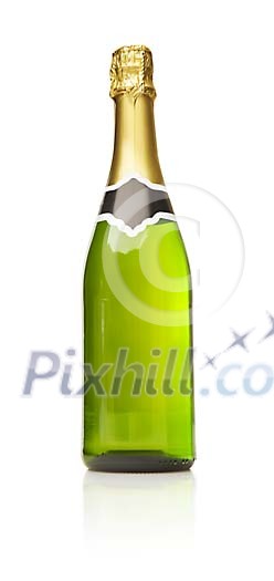 Green champagne bottle on a white background Green champagne bottle on a white background