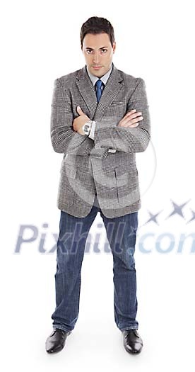 Clipped serious businessman standing