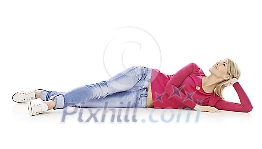 Clipped woman lying on the floor