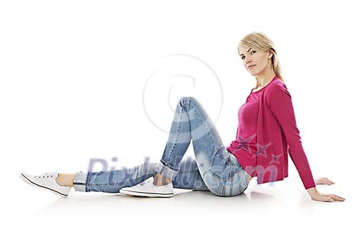 Clipped woman sitting on the floor Clipped woman sitting on the floor
