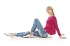 Clipped woman sitting on the floor