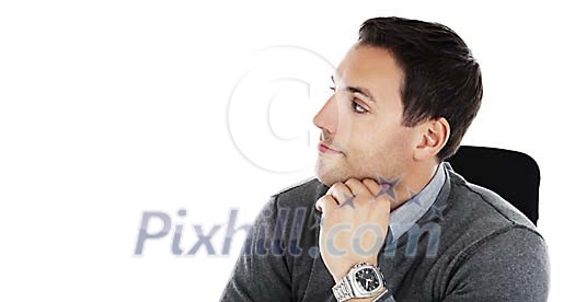 Isolated man sitting sideways Isolated man sitting sideways