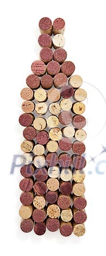Isolated wine bottle made of bottle corks Isolated wine bottle made of bottle corks