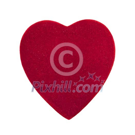 Red heart mad of fabric on a white background Red heart mad of fabric on a white background
