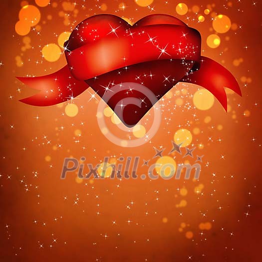 Heart with a ribbon on a sparkling background Heart with a ribbon on a sparkling background
