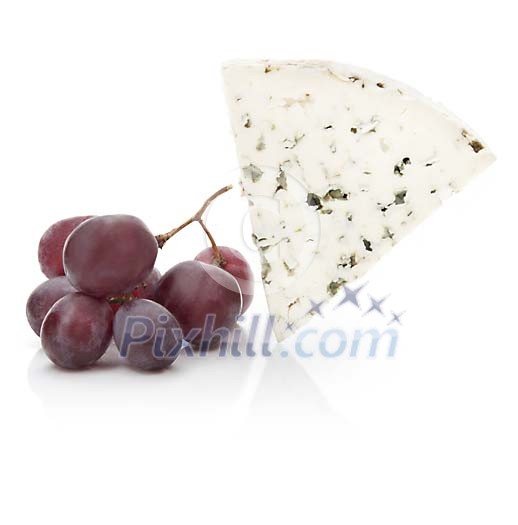 Isolated blue cheese with grapes Isolated blue cheese with grapes
