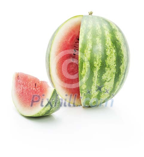 Isolated watermelon with slice cut out Isolated watermelon with slice cut out