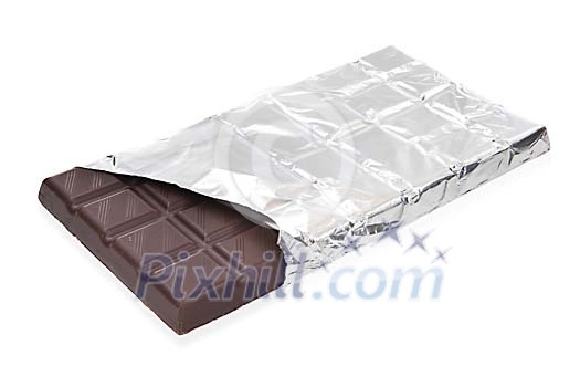 Isolated chocolate bar with silver paper Isolated chocolate bar with silver paper