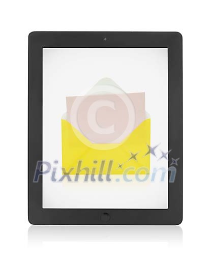 Isolated image of tablet computer with envelope on the screen Isolated image of tablet computer with envelope on the screen