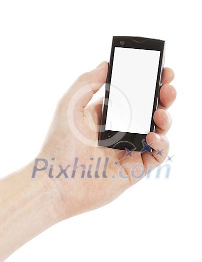 Isolated hand holding a smartphone Isolated hand holding a smartphone