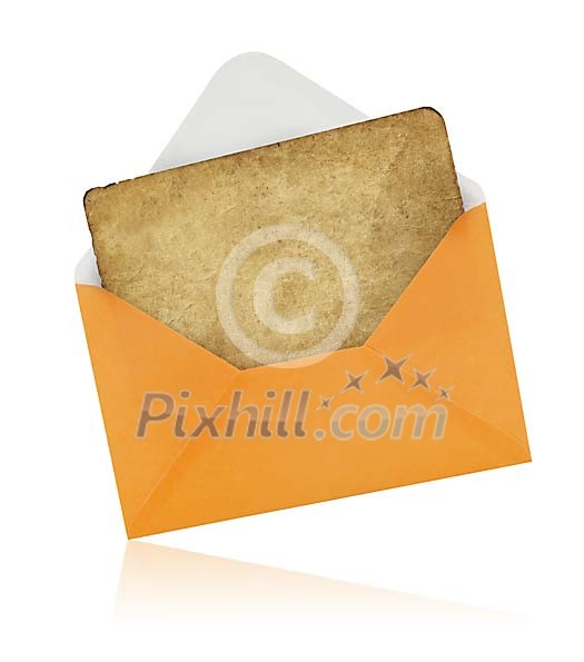Isolated envelope with a old paper inside Isolated envelope with a old paper inside