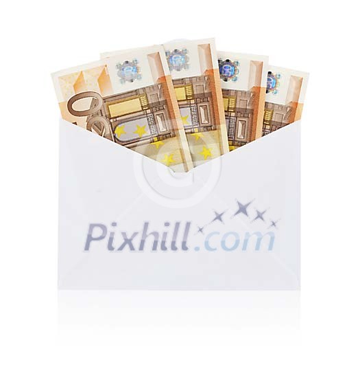 Isolated envelope with banknotes sticking out Isolated envelope with banknotes sticking out
