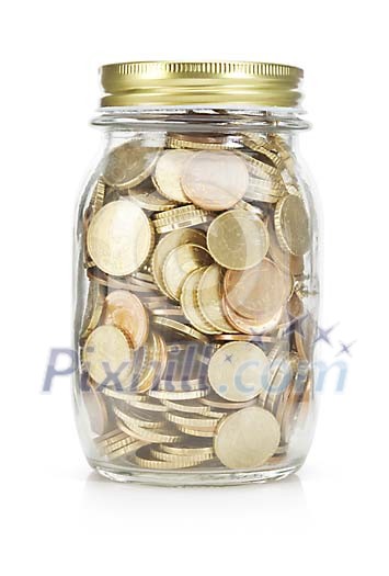 Isolated jar full of coins Isolated jar full of coins