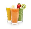 Isolated glasses of banana, strawberry and kiwi smoothies