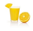 Isolated glass of orange smoothie with a half of orange