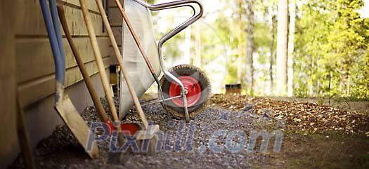 Gardening tools by the cottage Gardening tools by the cottage