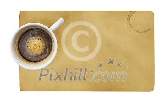 Isolated coffee cup on a brown stained paper Isolated coffee cup on a brown stained paper