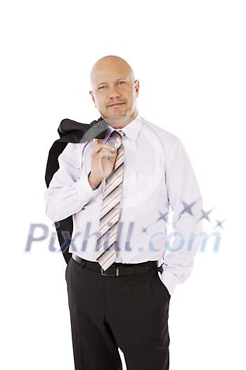 Isolated business man with jacket over his shoulder Isolated business man with jacket over his shoulder