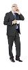 Isolated businessman drinking coffi and talking to the phone