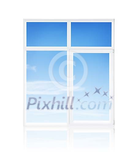 Isolated closed window with a blue sky Isolated closed window with a blue sky