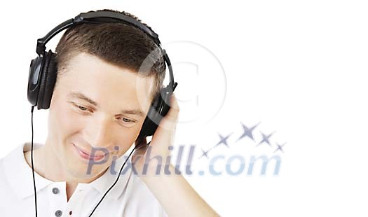 Isolated man listening to music Isolated man listening to music