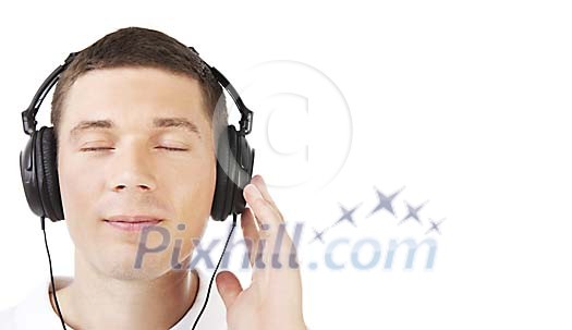 Isolated man listening to music Isolated man listening to music