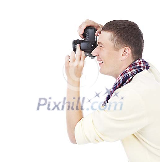 Isolated man taking a picture Isolated man taking a picture