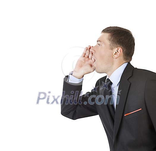 Isolated businessman calling out Isolated businessman calling out