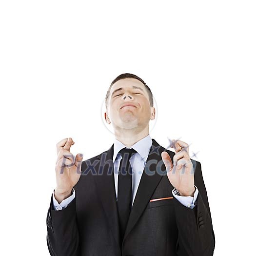 Isolated businessman wishing something fingers crossed Isolated businessman wishing something fingers crossed