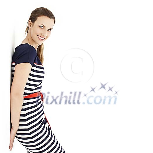 Isolated woman leaning against the wall