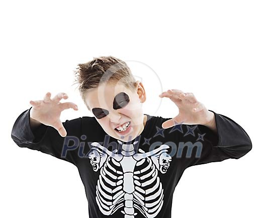 Isolated boy dressed as a skeleton Isolated boy dressed as a skeleton