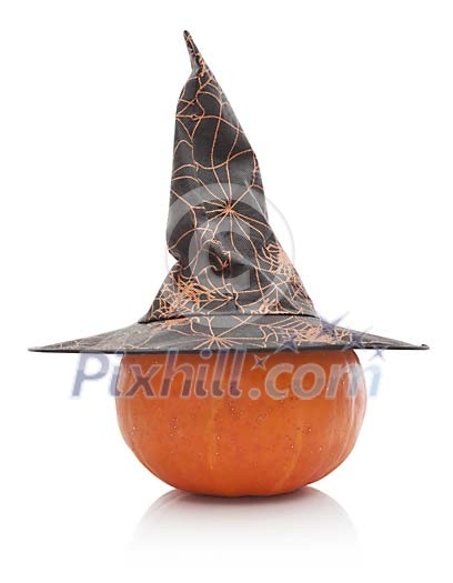 Isolated pumpkin with a witch hat Isolated pumpkin with a witch hat