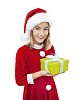 Isolated Christmas girl with a gift