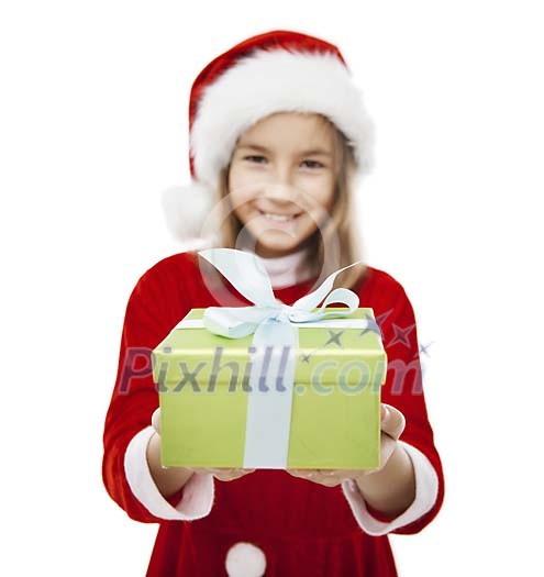Christmas girl giving a gift Christmas girl giving a gift