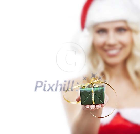 Woman holding a small gift Woman holding a small gift
