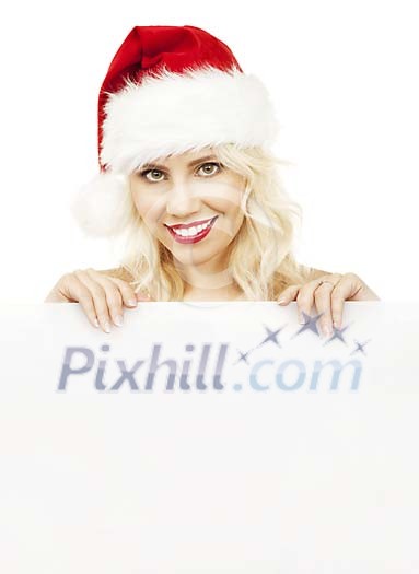Isolated christmas woman with a blank card Isolated christmas woman with a blank card