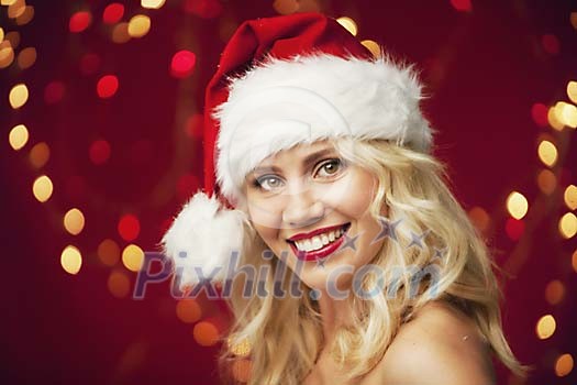 Christmas woman on a red background Christmas woman on a red background