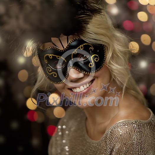Masked woman on a sparkling background Masked woman on a sparkling background