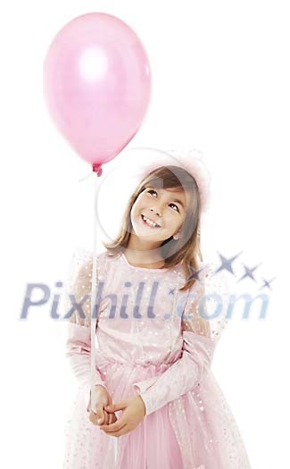 Isolated girl with a pink balloon Isolated girl with a pink balloon