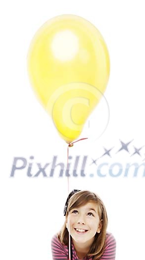 Isolated girl with a yellow balloon Isolated girl with a yellow balloon