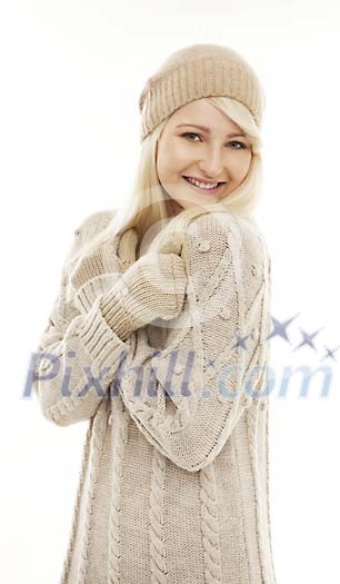 Woman in beige sweater Woman in beige sweater