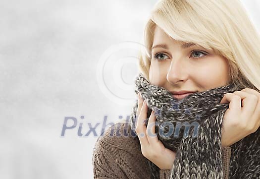 Woman with scarf daydreaming Woman with scarf daydreaming