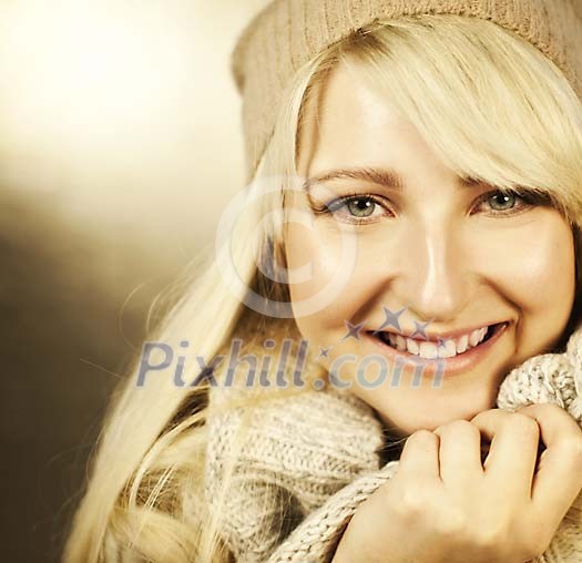 Woman in winter outfit closeup Woman in winter outfit closeup