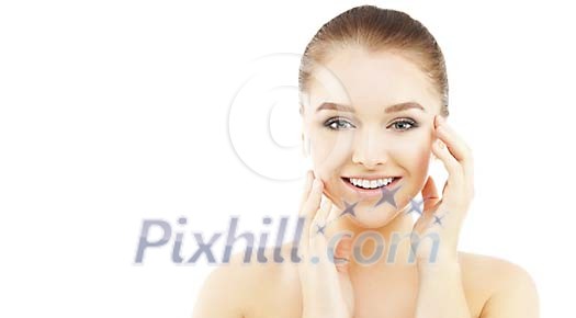 Woman touching her face Woman touching her face