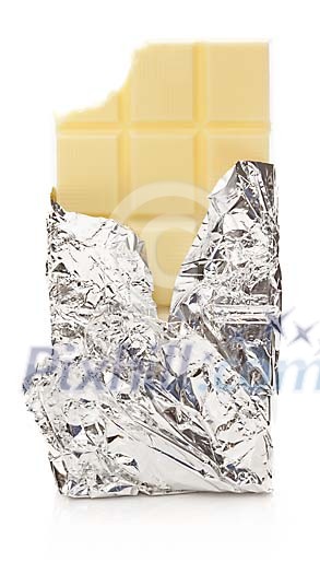 White chocolate bar with a missing corner White chocolate bar with a missing corner