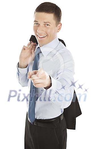 Isolated businessman pointing his finger at the camera Isolated businessman pointing his finger at the camera