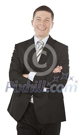 Isolated businessman standing and smiling Isolated businessman standing and smiling